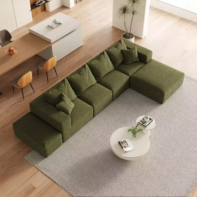 Divano sezionale modulare a L da 335 cm con rivestimento in ciniglia, set da 6 pezzi con cuscini profondi e cuscini decorativi per soggiorno e camera da letto