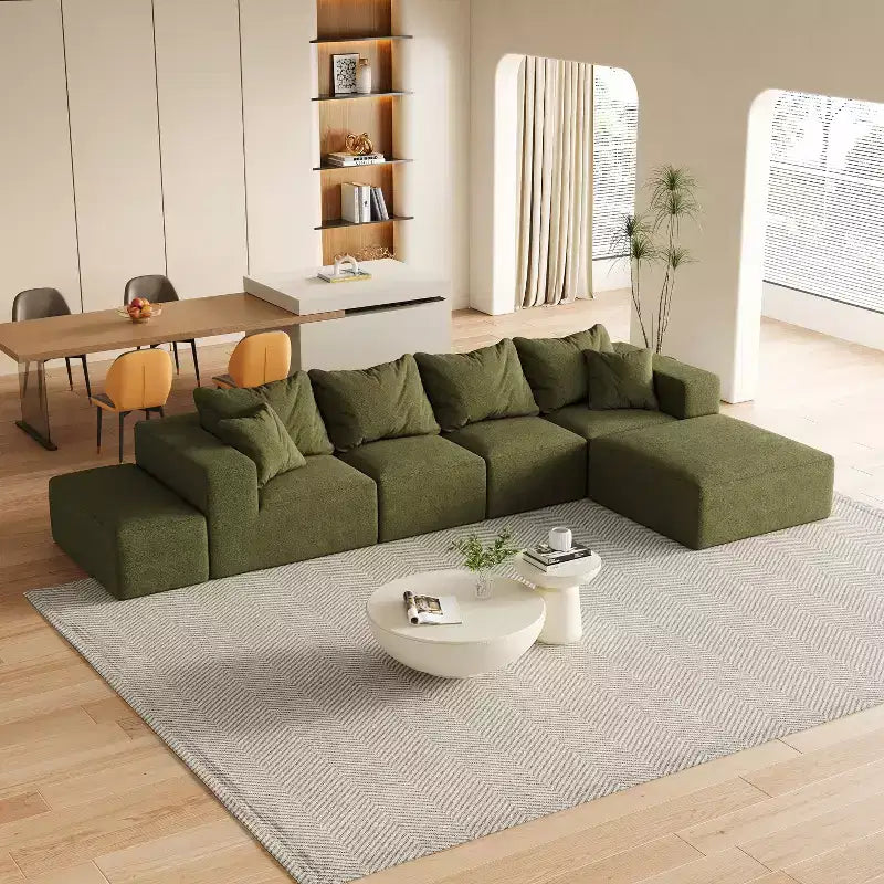 Divano sezionale modulare a L da 335 cm con rivestimento in ciniglia, set da 6 pezzi con cuscini profondi e cuscini decorativi per soggiorno e camera da letto