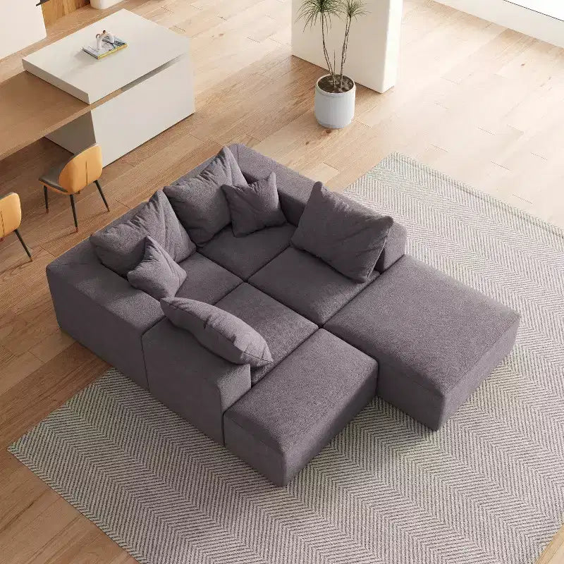 Divano sezionale modulare a L da 335 cm con rivestimento in ciniglia, set da 6 pezzi con cuscini profondi e cuscini decorativi per soggiorno e camera da letto