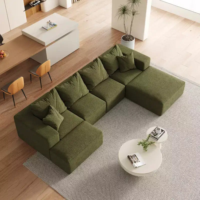 Divano sezionale modulare a L da 335 cm con rivestimento in ciniglia, set da 6 pezzi con cuscini profondi e cuscini decorativi per soggiorno e camera da letto