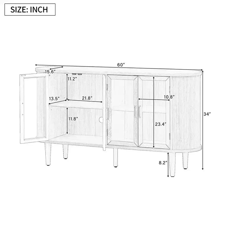 Credenza Bestier in Stile Rustico con Ante in Vetro e Ripiani Regolabili per Cucina, Sala da Pranzo e Soggiorno