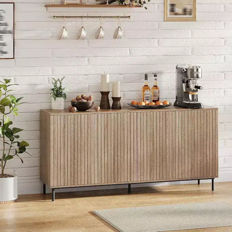 Acekool Buffet Flûté 63, Bahut 4 Portes avec Étagères Réglables et Pieds en Métal, Desserte Moderne pour Salon, Entrée