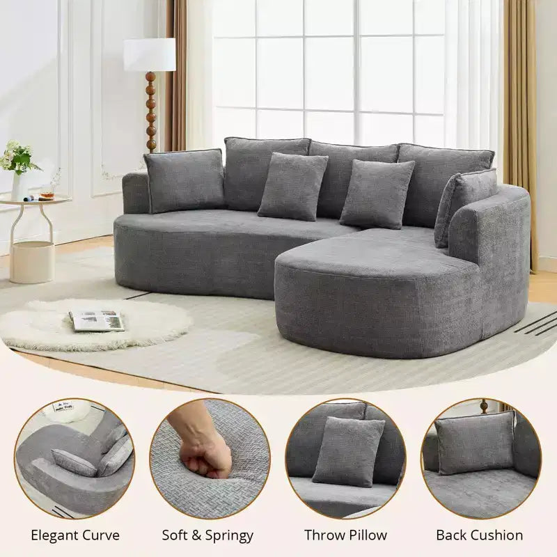 GustoWave 106 Divano Angolare Moderno Curvo Cloud con Chaise Longue, Divano Letto Modulare in Tessuto Ciniglia, Nessun Montaggio Richiesto