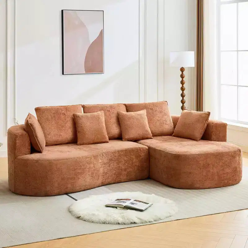 GustoWave 106 Divano Angolare Moderno Curvo Cloud con Chaise Longue, Divano Letto Modulare in Tessuto Ciniglia, Nessun Montaggio Richiesto