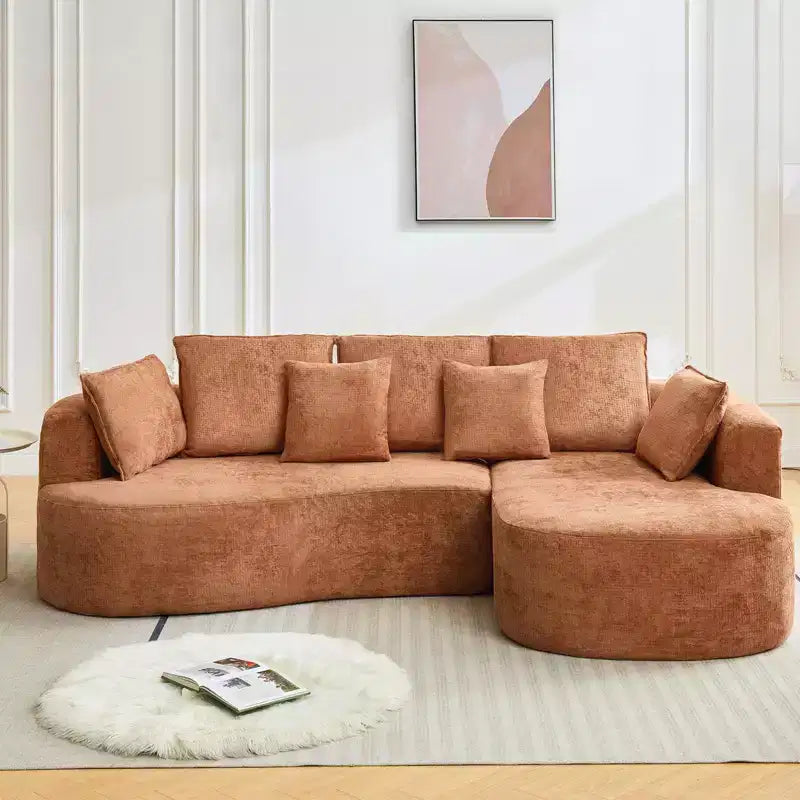 Canapé d'angle moderne et incurvé GustoWave 106 avec chaise longue, canapé-lit modulaire en tissu chenille, aucun assemblage requis