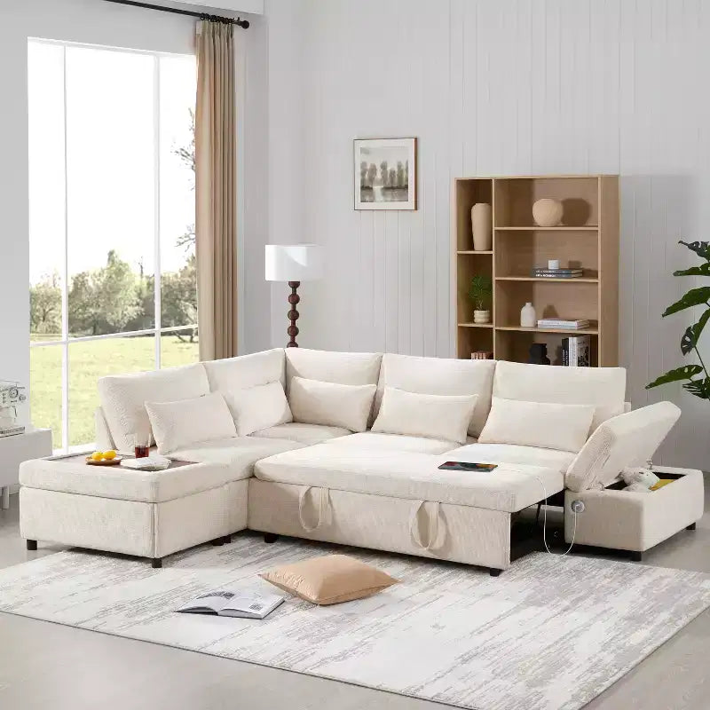 Divano componibile in ciniglia oversize Polibi con letto estraibile