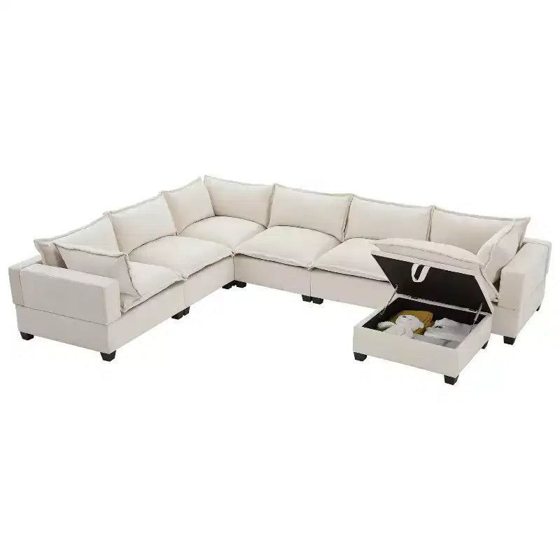 Divano componibile a U oversize a 7 posti Polibi con pouf contenitore
