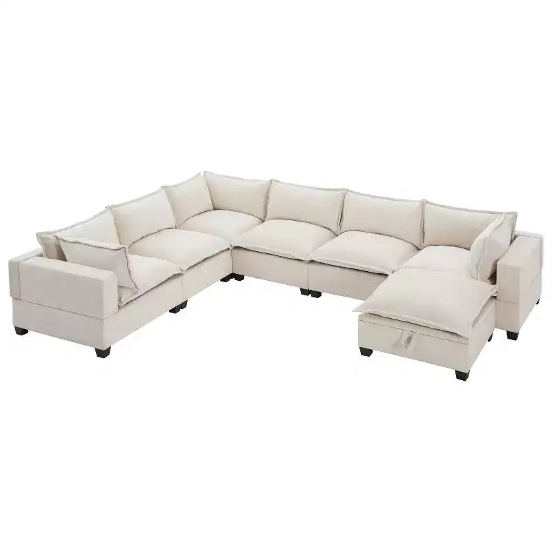 Divano componibile a U oversize a 7 posti Polibi con pouf contenitore