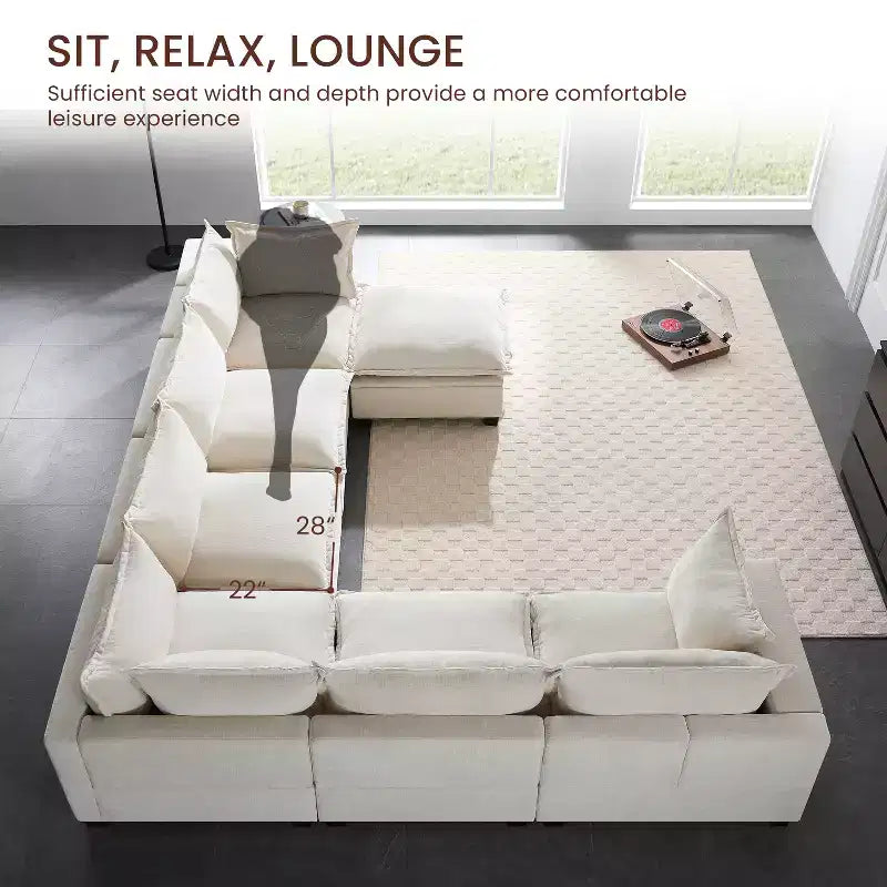 Divano componibile a U oversize a 7 posti Polibi con pouf contenitore