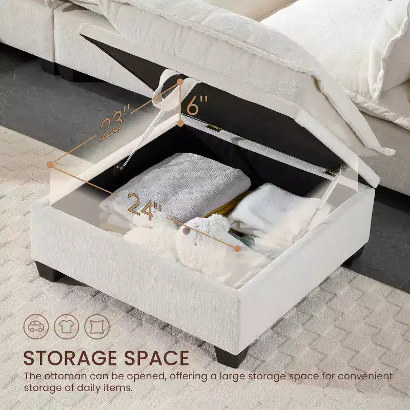 Divano componibile a U oversize a 7 posti Polibi con pouf contenitore