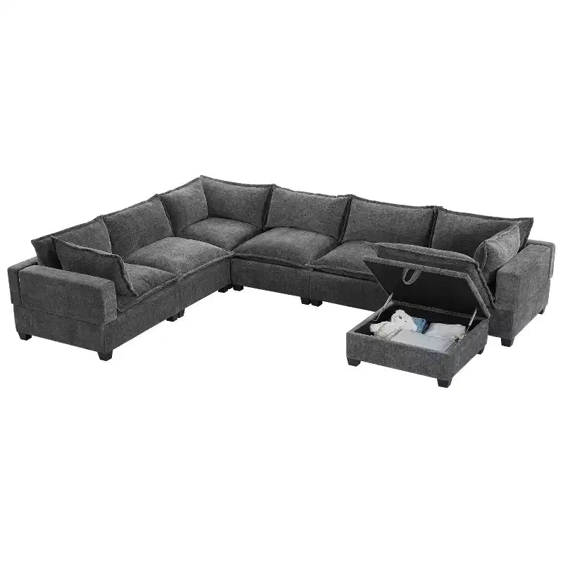Divano componibile a U oversize a 7 posti Polibi con pouf contenitore