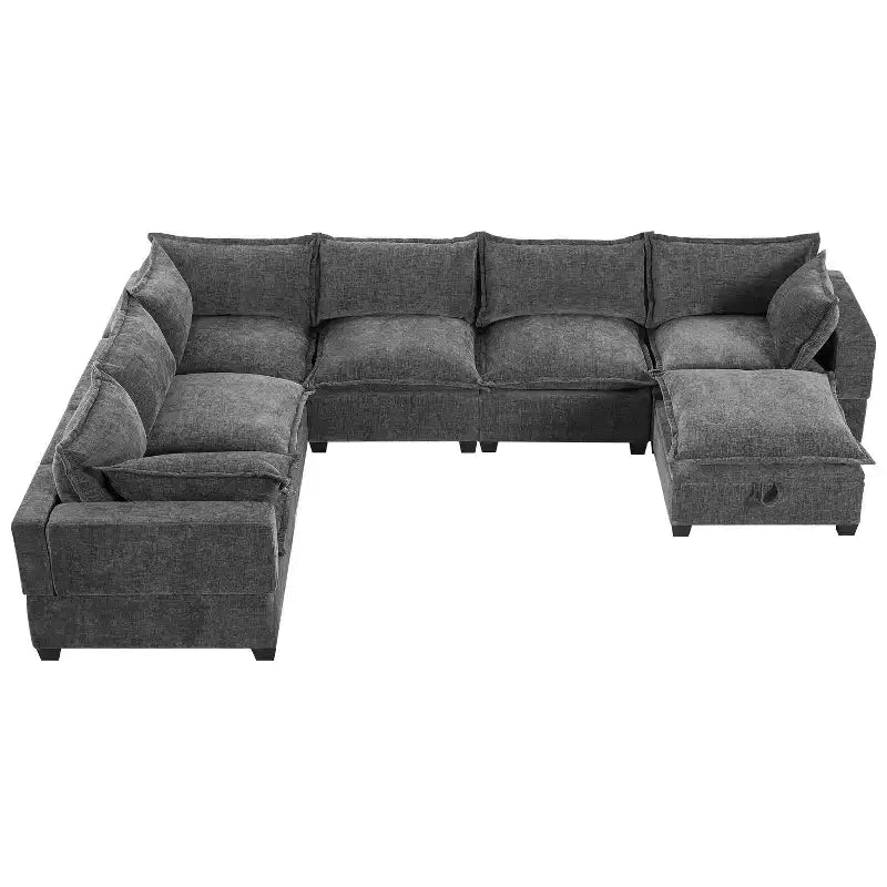 Divano componibile a U oversize a 7 posti Polibi con pouf contenitore