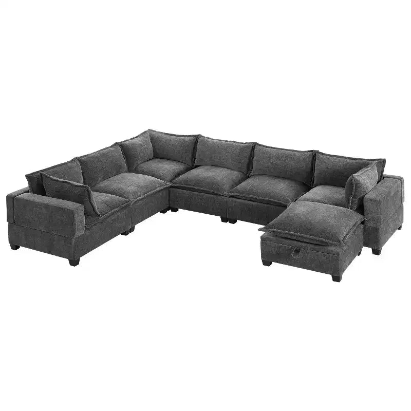 Divano componibile a U oversize a 7 posti Polibi con pouf contenitore