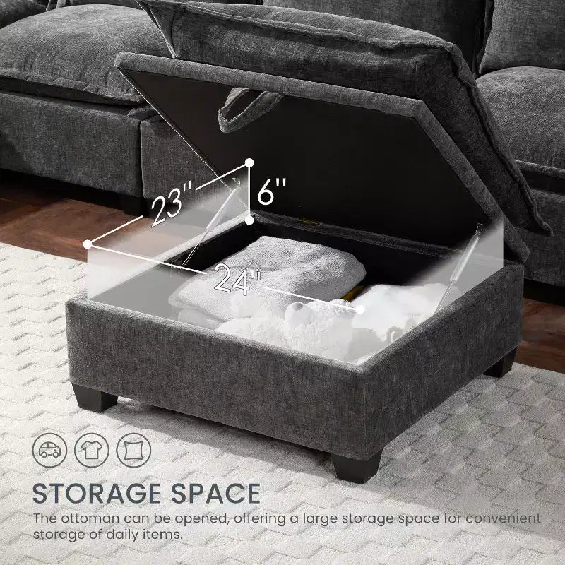 Divano componibile a U oversize a 7 posti Polibi con pouf contenitore