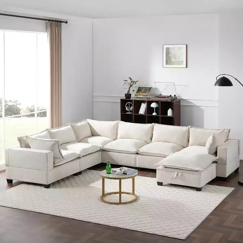Divano componibile a U oversize a 7 posti Polibi con pouf contenitore