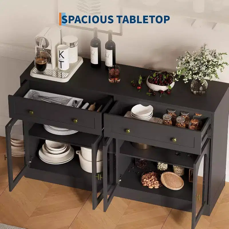 Acekool 55 Madia rustica con contenitore, Consolle credenza con 2 cassetti e 4 ante in acrilico per cucina, sala da pranzo e soggiorno, Bianco
