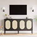 Acekool 2-Pack Rattan Sideboards with Adjustable Shelves, Kitchen Cabinets with Worktop for Living Room, Hallway, Dining Area