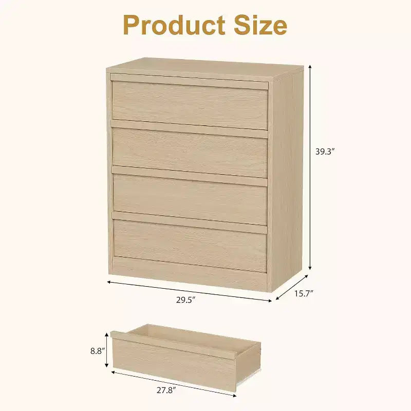 Comò a 4 Cassetti per Camera da Letto, Cassettiera Moderna Semplice, Cassettiera in Legno con Cassetti Profondi per Soggiorno, Corridoio, Ingresso