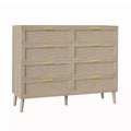 8 Drawer Rattan Dresser,Wooden Chest of Drawers with 5 Solid Wood Legs,Mid Century Modern Dresser for Closet with Handles for Bedroom, Living Room