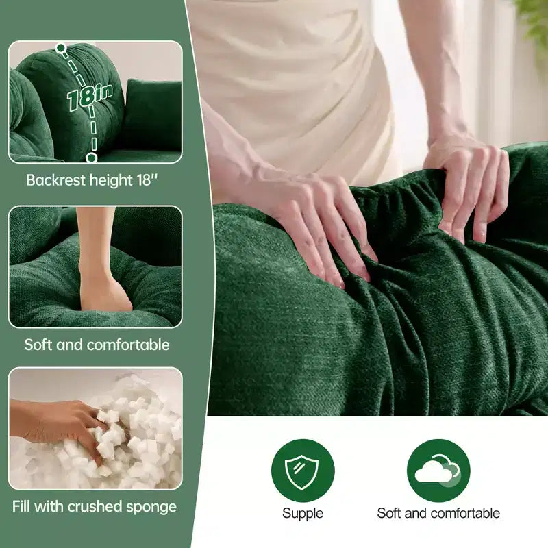 Divano componibile Cloud a 3 posti in ciniglia, in schiuma ad alta densità con bottoni, braccioli ergonomici, base in legno massello per camera da letto/salotto