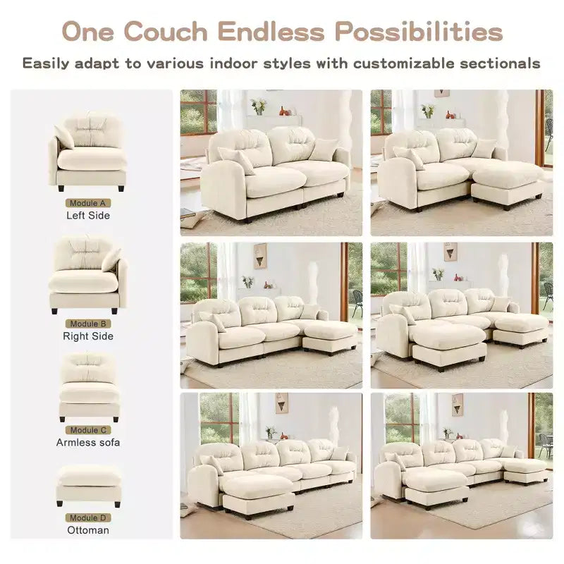 Divano componibile Cloud a 3 posti in ciniglia, in schiuma ad alta densità con bottoni, braccioli ergonomici, base in legno massello per camera da letto/salotto