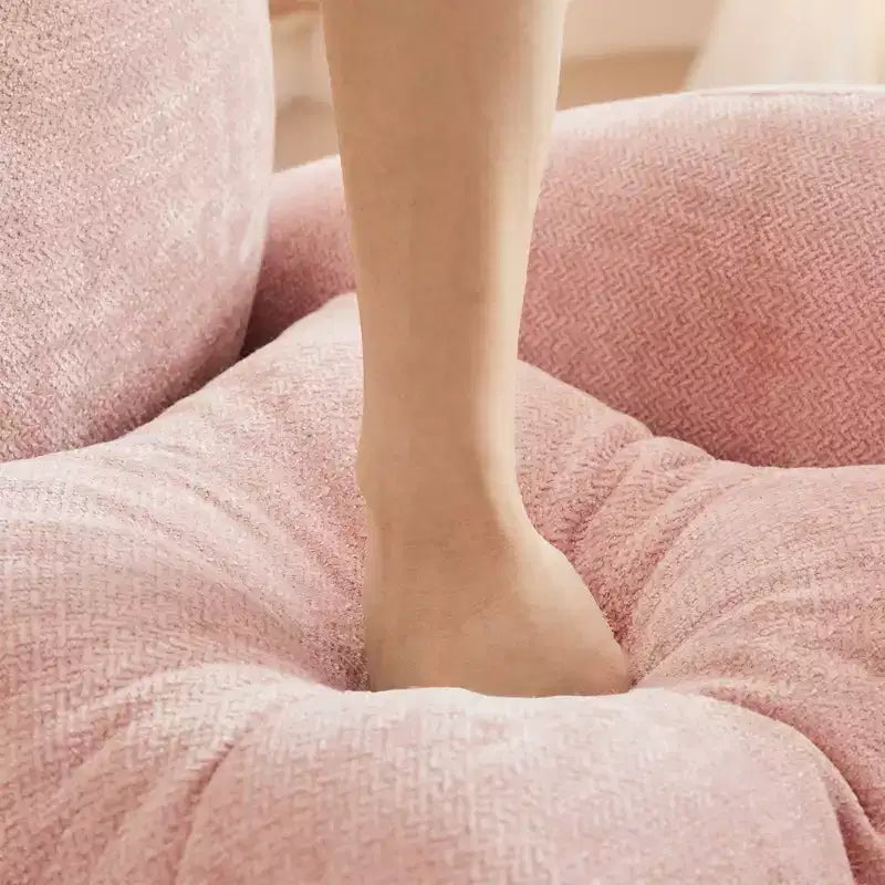 Divano componibile Cloud a 3 posti in ciniglia, in schiuma ad alta densità con bottoni, braccioli ergonomici, base in legno massello per camera da letto/salotto