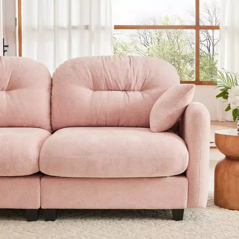 Divano componibile Cloud a 3 posti in ciniglia, in schiuma ad alta densità con bottoni, braccioli ergonomici, base in legno massello per camera da letto/salotto