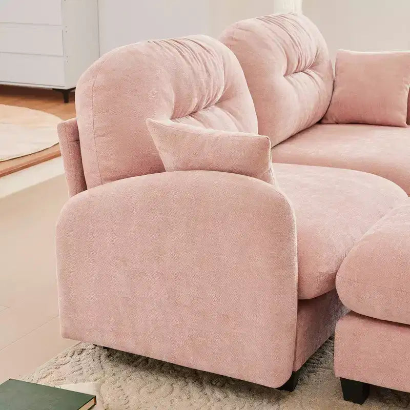 Divano componibile Cloud a 3 posti in ciniglia, in schiuma ad alta densità con bottoni, braccioli ergonomici, base in legno massello per camera da letto/salotto