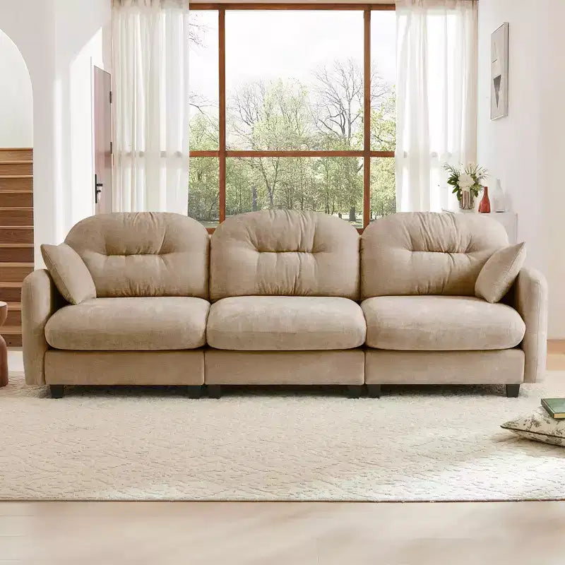 Canapé sectionnel modulaire 3 places en chenille « Cloud », avec capitonnage, mousse haute densité, accoudoirs ergonomiques et base en bois massif pour chambre/salon