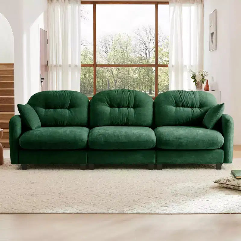 Canapé sectionnel modulaire 3 places en chenille « Cloud », avec capitonnage, mousse haute densité, accoudoirs ergonomiques et base en bois massif pour chambre/salon