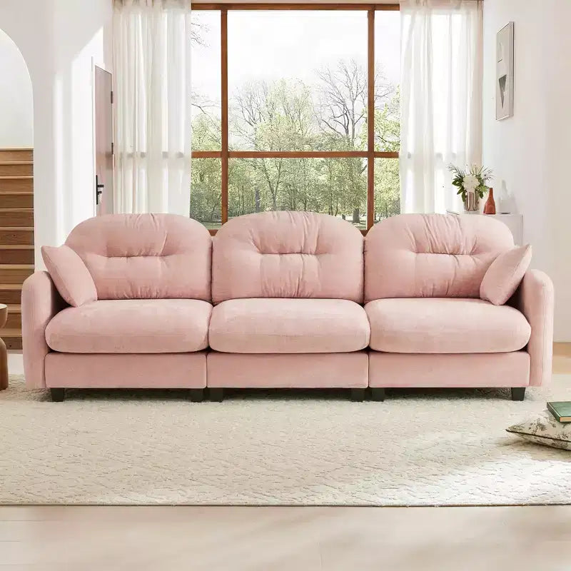 Canapé sectionnel modulaire 3 places en chenille « Cloud », avec capitonnage, mousse haute densité, accoudoirs ergonomiques et base en bois massif pour chambre/salon