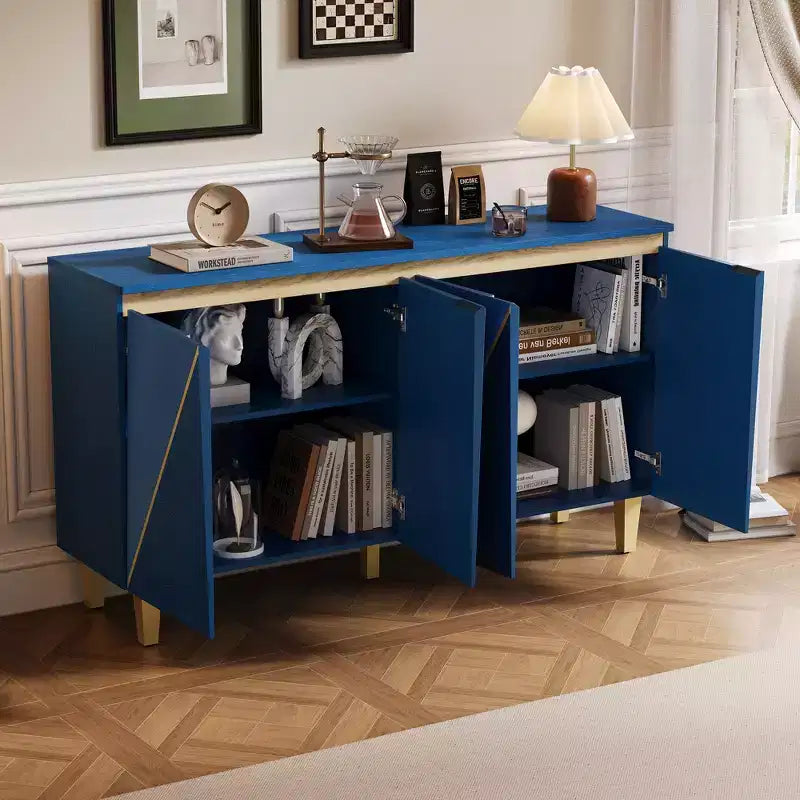 Bestier Buffet Rétro 60" avec Rangement, Buffet Vintage 4 Portes avec Étagères Réglables pour Salle à Manger, Cuisine et Salon