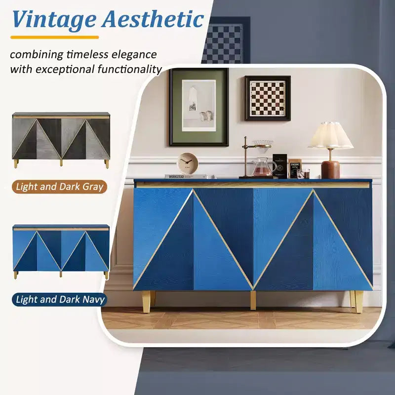 Bestier Buffet Rétro 60" avec Rangement, Buffet Vintage 4 Portes avec Étagères Réglables pour Salle à Manger, Cuisine et Salon
