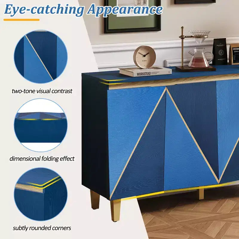 Bestier Buffet Rétro 60" avec Rangement, Buffet Vintage 4 Portes avec Étagères Réglables pour Salle à Manger, Cuisine et Salon
