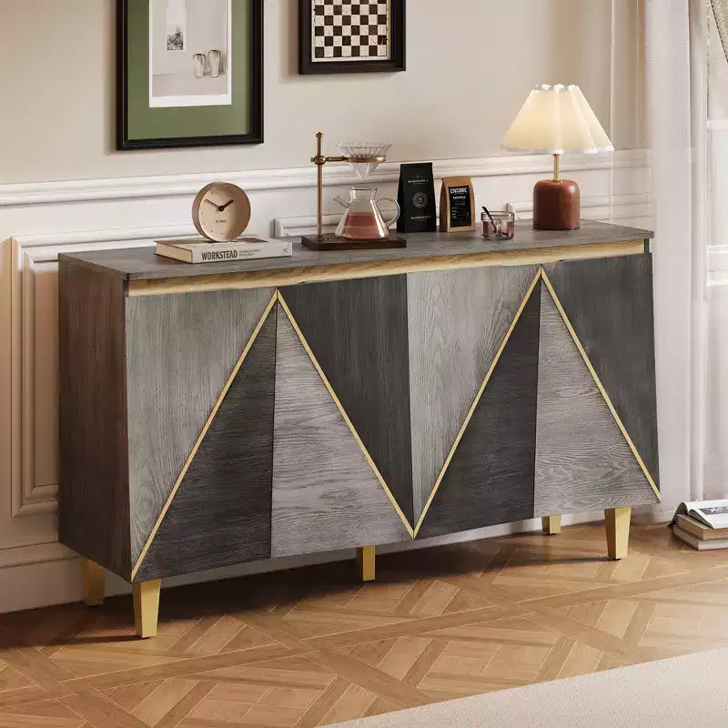 Bestier Buffet Rétro 60" avec Rangement, Buffet Vintage 4 Portes avec Étagères Réglables pour Salle à Manger, Cuisine et Salon