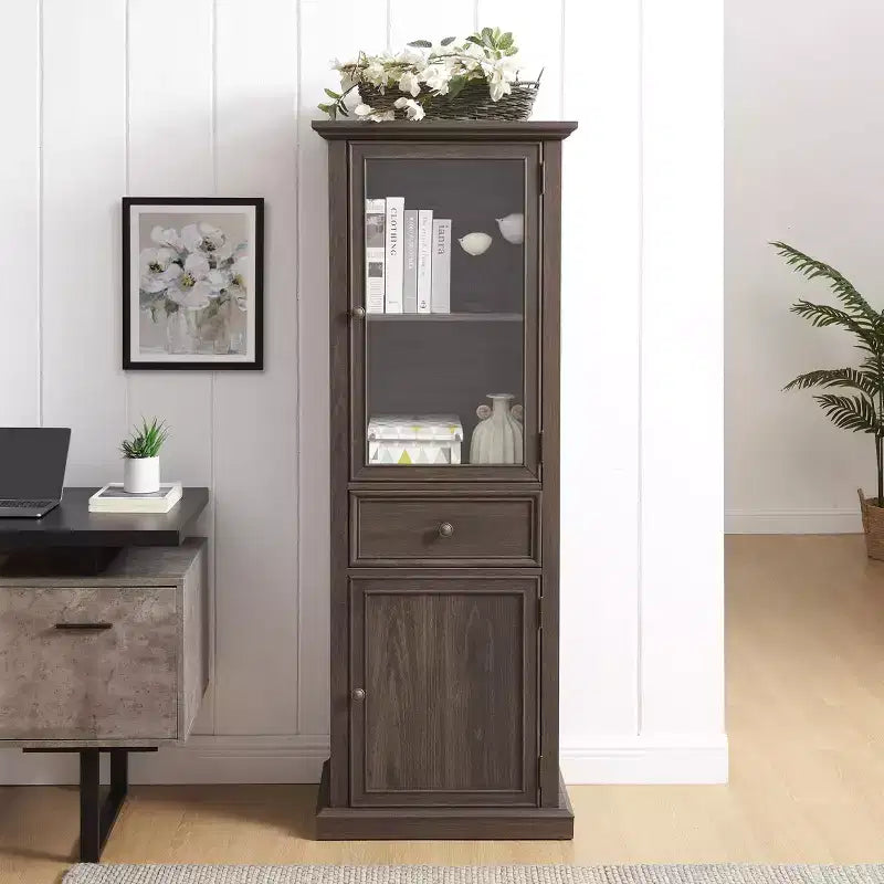 Credenza Alta Moderna con Ante e Ripiani in Vetro - Madia Versatile Autoportante con Cassetto per Soggiorno, Cucina, Sala da Pranzo e Ufficio