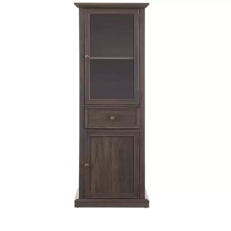 Credenza Alta Moderna con Ante e Ripiani in Vetro - Madia Versatile Autoportante con Cassetto per Soggiorno, Cucina, Sala da Pranzo e Ufficio