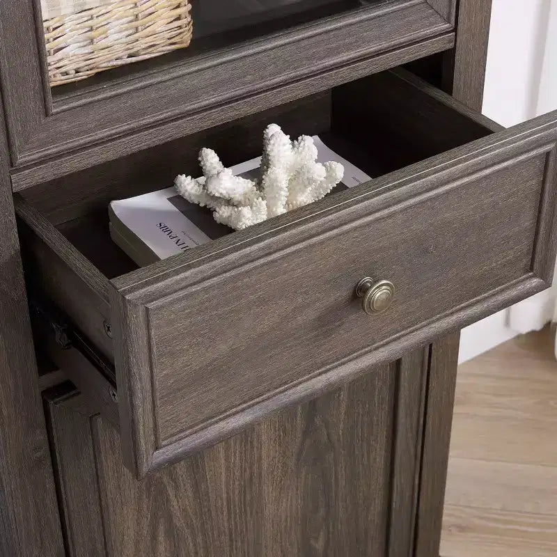 Credenza Alta Moderna con Ante e Ripiani in Vetro - Madia Versatile Autoportante con Cassetto per Soggiorno, Cucina, Sala da Pranzo e Ufficio