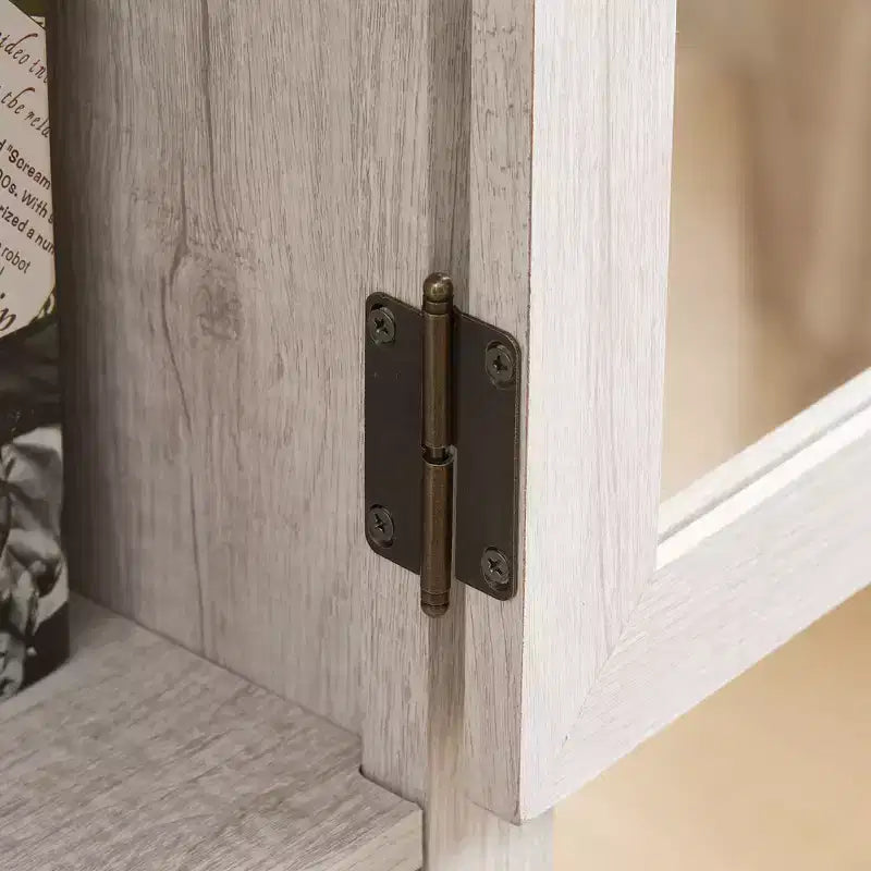 Credenza Alta Moderna con Ante e Ripiani in Vetro - Madia Versatile Autoportante con Cassetto per Soggiorno, Cucina, Sala da Pranzo e Ufficio