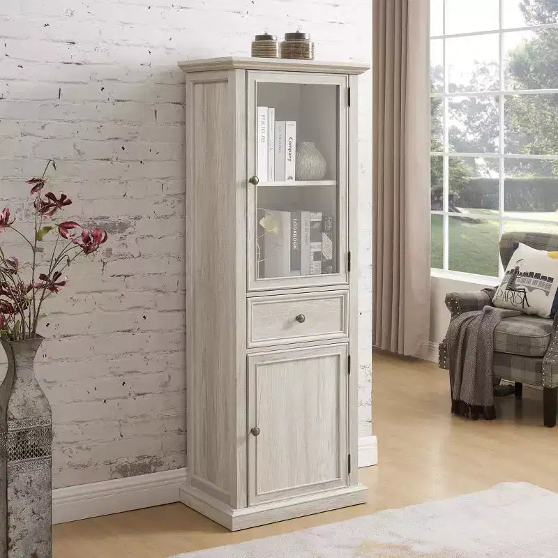 Credenza Alta Moderna con Ante e Ripiani in Vetro - Madia Versatile Autoportante con Cassetto per Soggiorno, Cucina, Sala da Pranzo e Ufficio