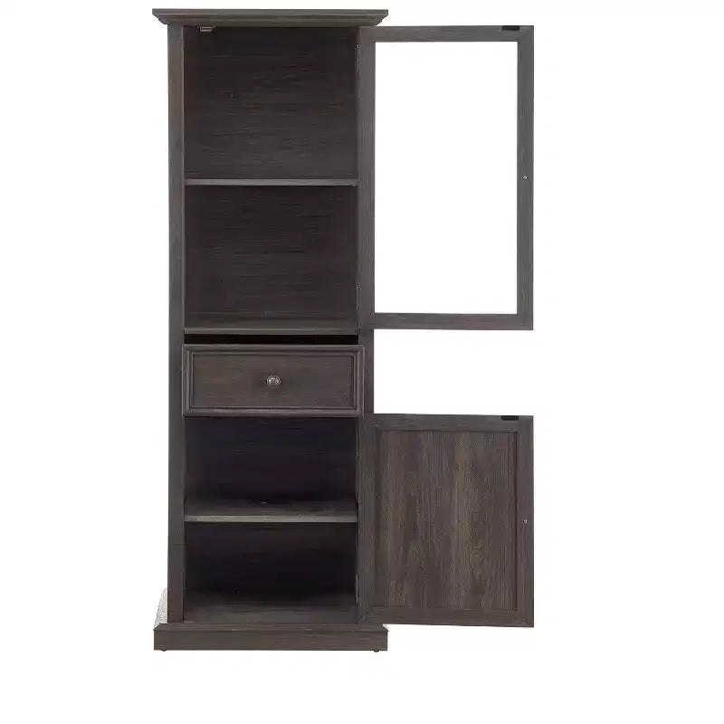 Credenza Alta Moderna con Ante e Ripiani in Vetro - Madia Versatile Autoportante con Cassetto per Soggiorno, Cucina, Sala da Pranzo e Ufficio