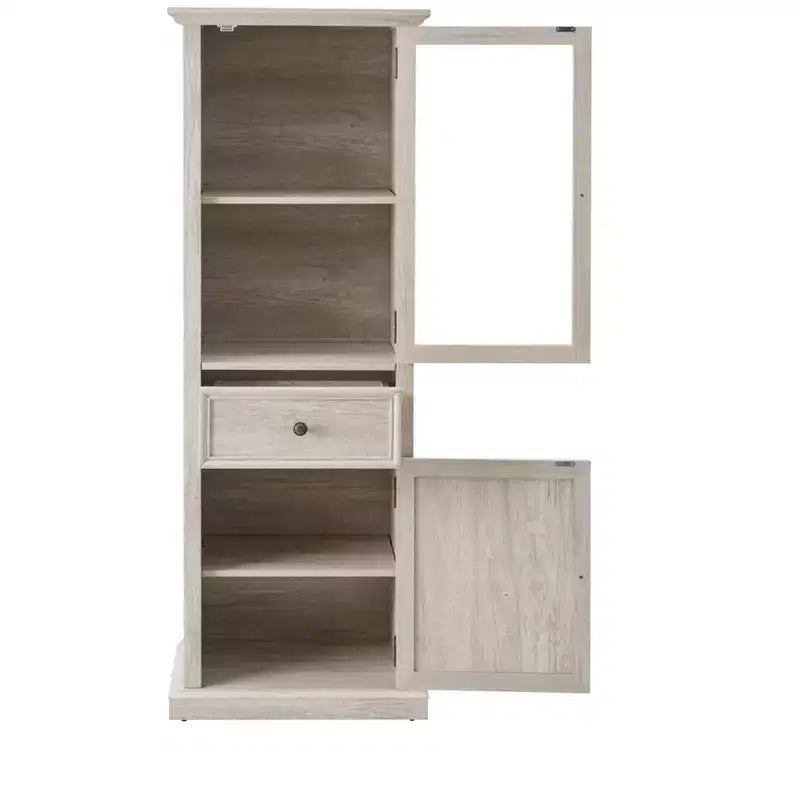 Credenza Alta Moderna con Ante e Ripiani in Vetro - Madia Versatile Autoportante con Cassetto per Soggiorno, Cucina, Sala da Pranzo e Ufficio