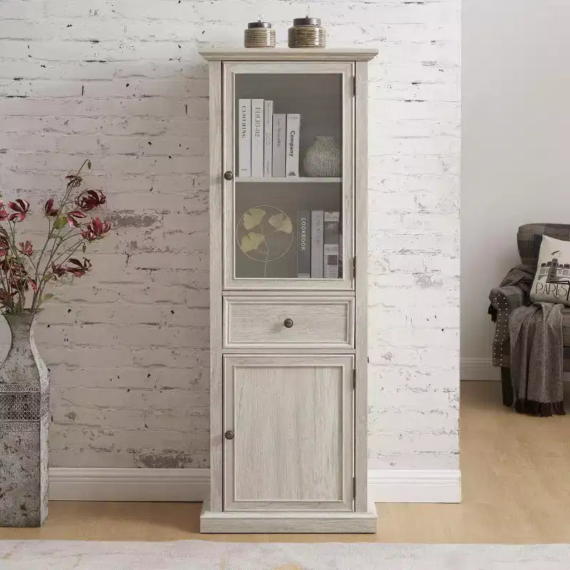 Credenza Alta Moderna con Ante e Ripiani in Vetro - Madia Versatile Autoportante con Cassetto per Soggiorno, Cucina, Sala da Pranzo e Ufficio