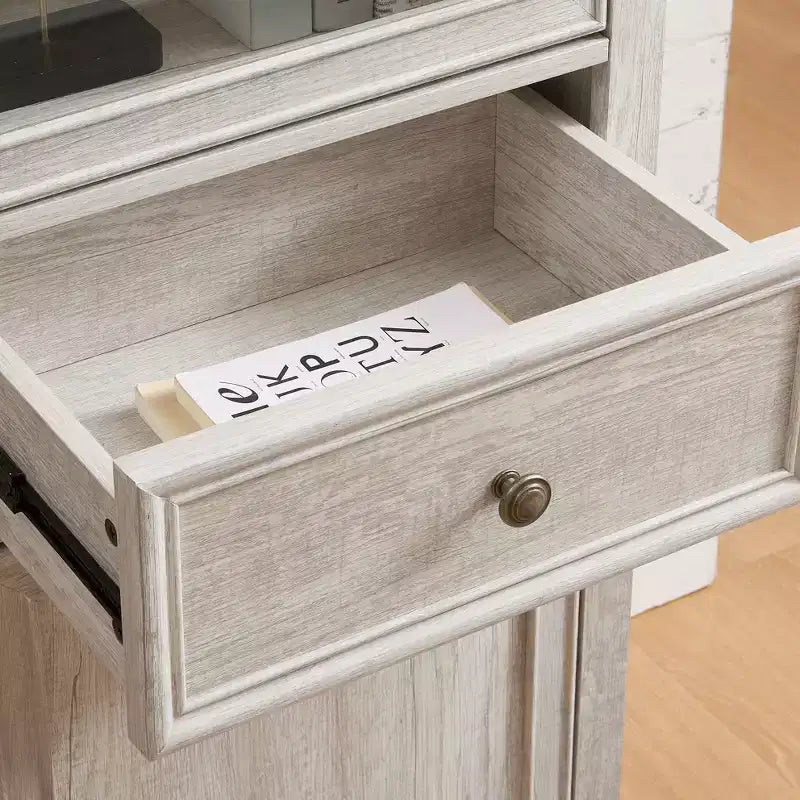 Credenza Alta Moderna con Ante e Ripiani in Vetro - Madia Versatile Autoportante con Cassetto per Soggiorno, Cucina, Sala da Pranzo e Ufficio