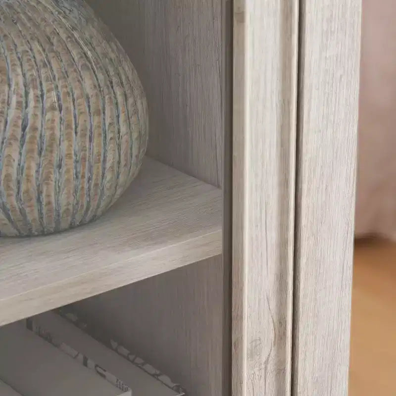 Credenza Alta Moderna con Ante e Ripiani in Vetro - Madia Versatile Autoportante con Cassetto per Soggiorno, Cucina, Sala da Pranzo e Ufficio