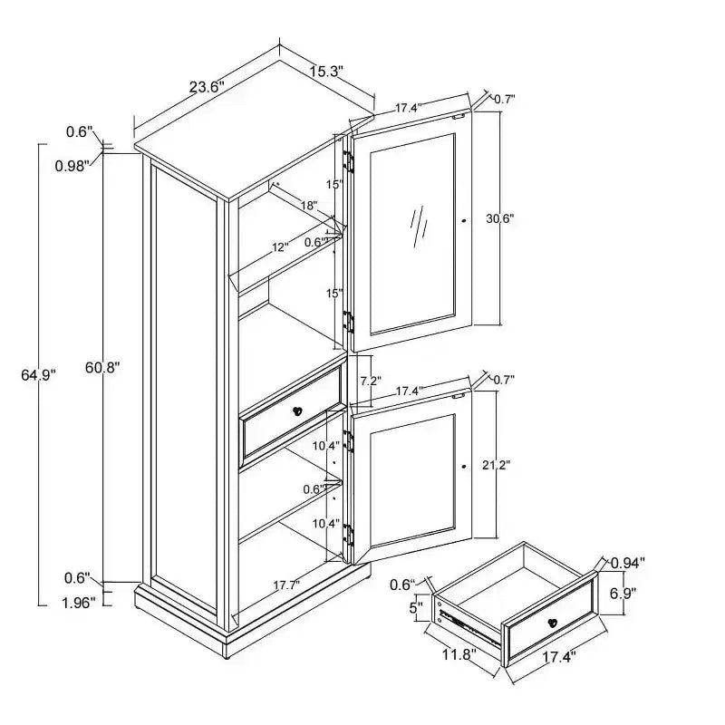 Credenza Alta Moderna con Ante e Ripiani in Vetro - Madia Versatile Autoportante con Cassetto per Soggiorno, Cucina, Sala da Pranzo e Ufficio