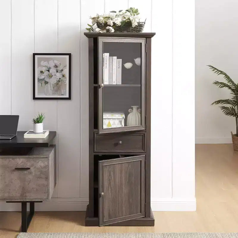Credenza Alta Moderna con Ante e Ripiani in Vetro - Madia Versatile Autoportante con Cassetto per Soggiorno, Cucina, Sala da Pranzo e Ufficio
