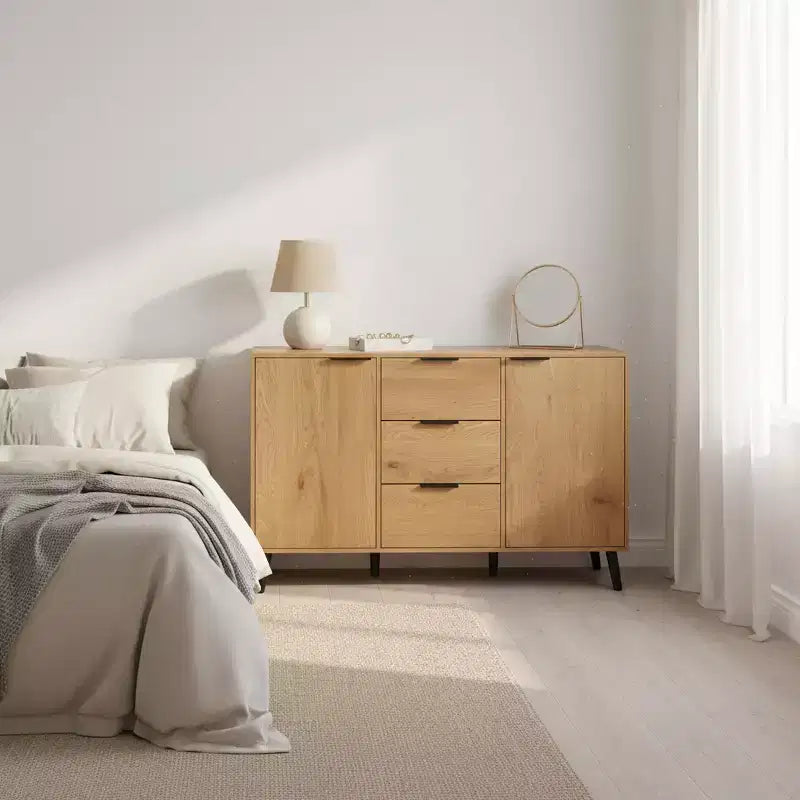 Homy Casa Credenza/Buffet Moderna da 120 cm con Spazio Contenitore e 3 Cassetti, Rovere