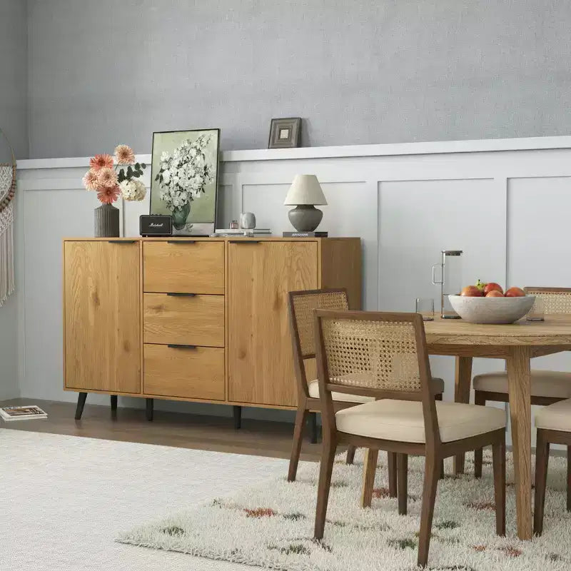 Homy Casa Credenza/Buffet Moderna da 120 cm con Spazio Contenitore e 3 Cassetti, Rovere