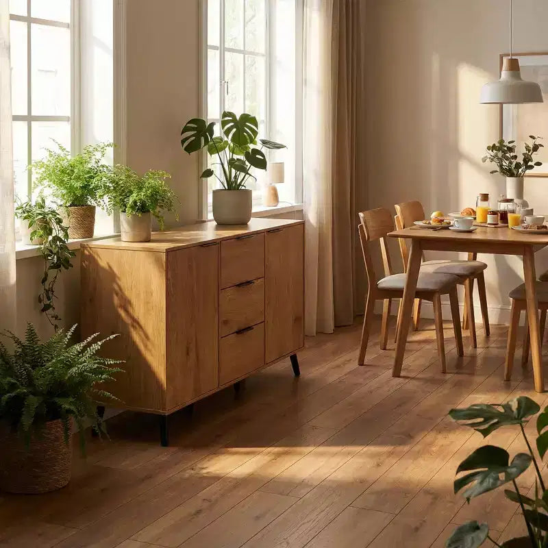 Homy Casa Credenza/Buffet Moderna da 120 cm con Spazio Contenitore e 3 Cassetti, Rovere